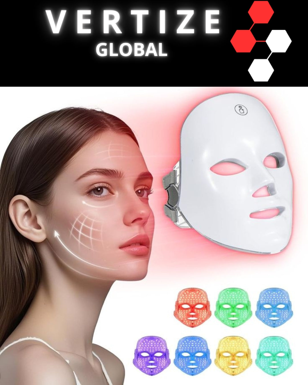 Máscara LED de Rejuvenecimiento Facial GLOW™ - Vertize Global ✨